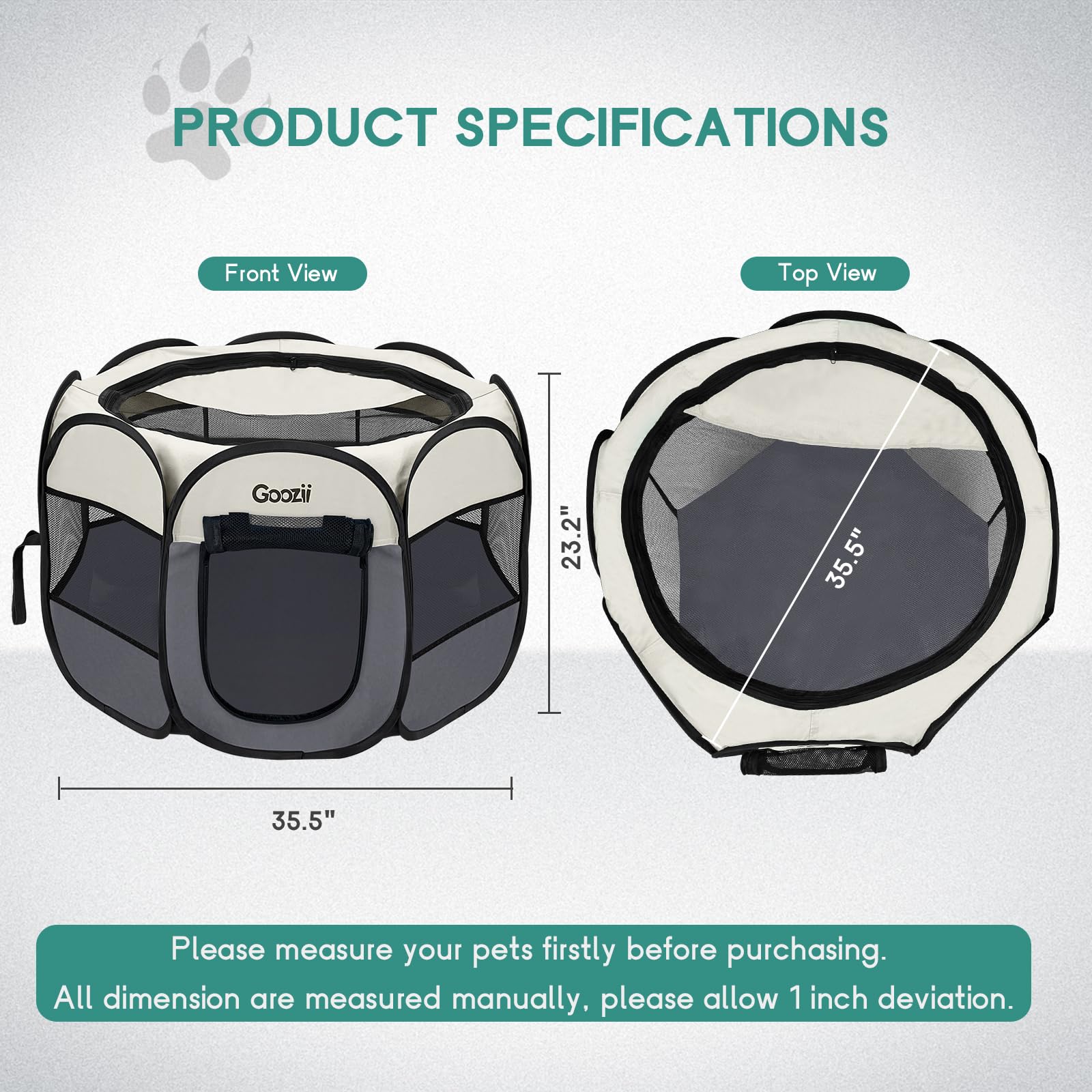 Goozii medium beige and gray playpen fits small pets.