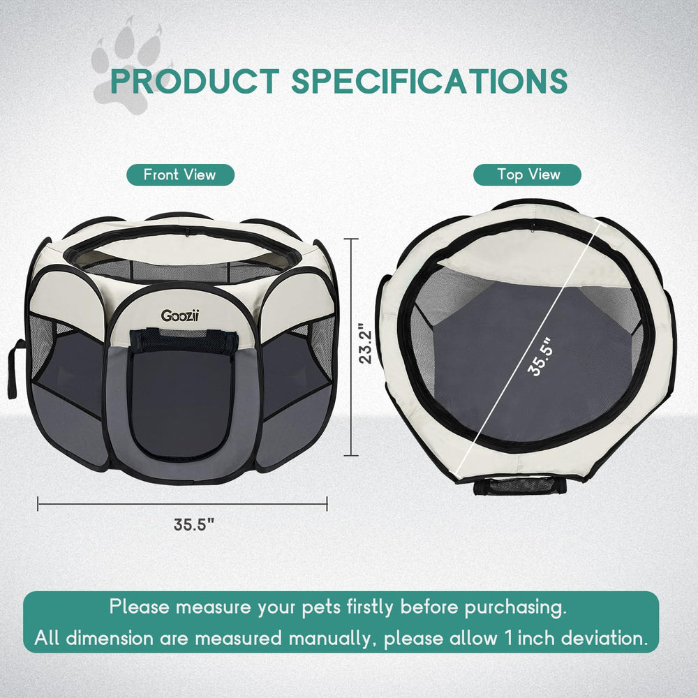 Goozii medium beige and gray playpen fits small pets.