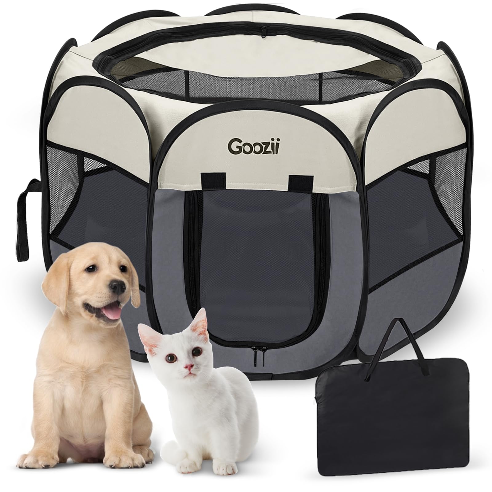 Goozii pet cat playpen spacious interior for indoor exercise.