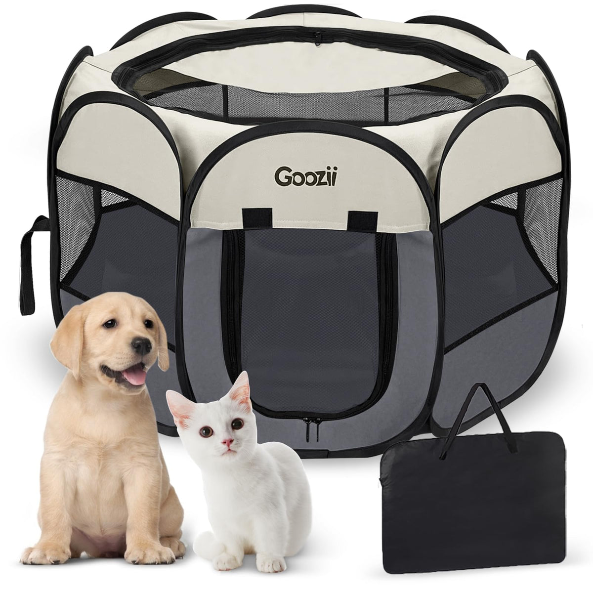 Goozii pet cat playpen spacious interior for indoor exercise.