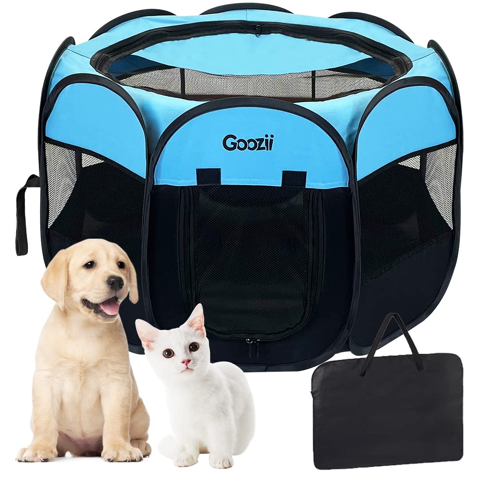 Goozii portable dog playpen 35.5-inch square fits small pets securely.