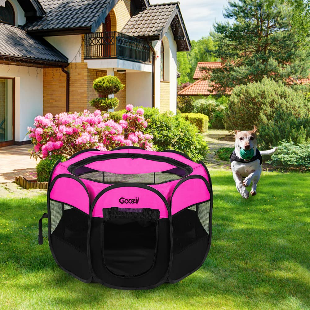 Goozii pink playpen features breathable mesh for ventilation