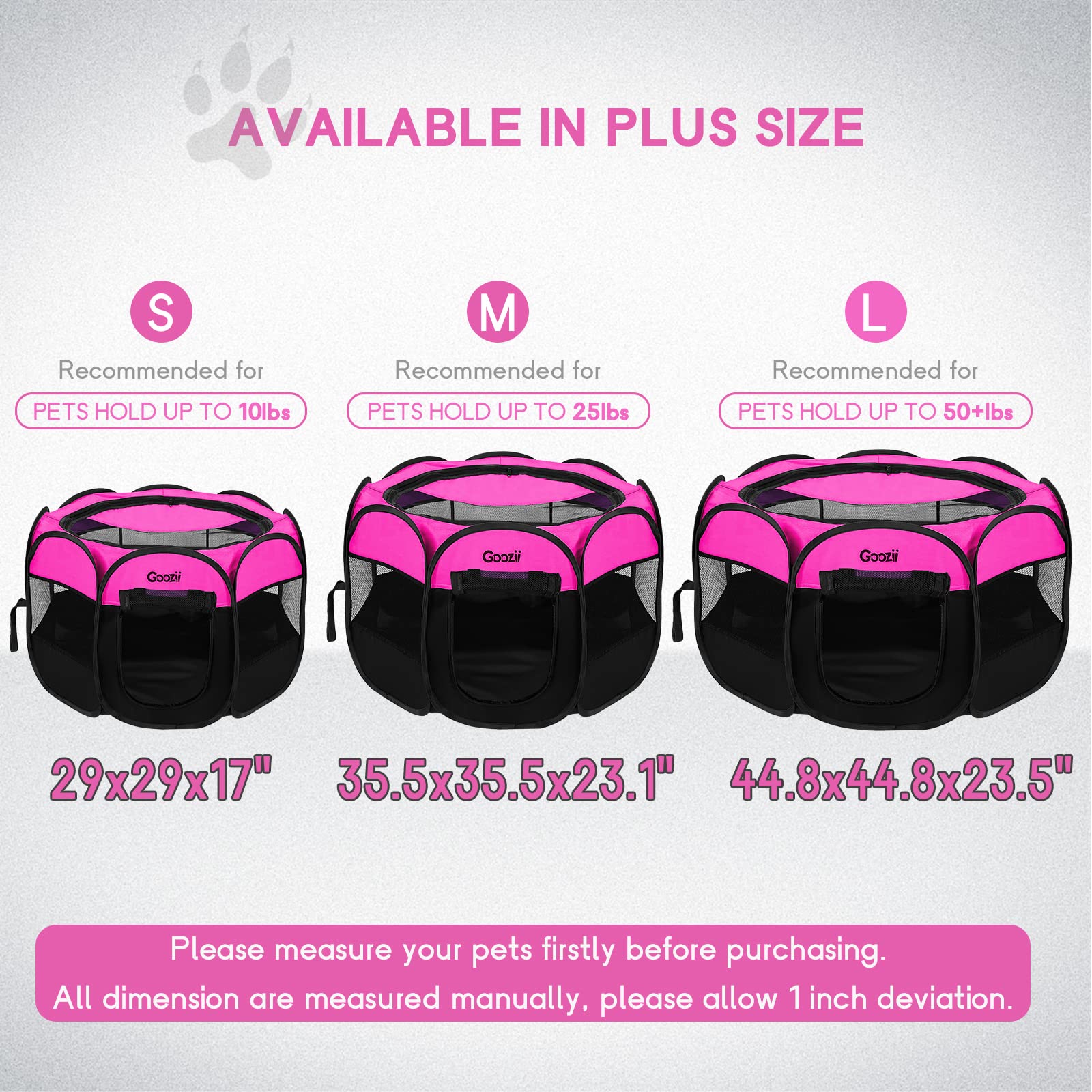 Goozii portable dog playpen open gate in pink for easy access