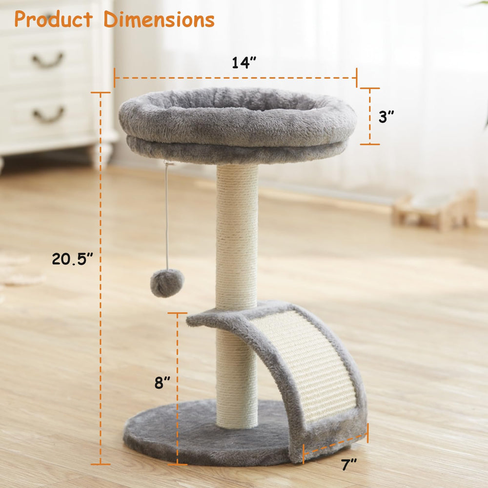 Goozii toy ball hangs for interactive play on the cat tree.