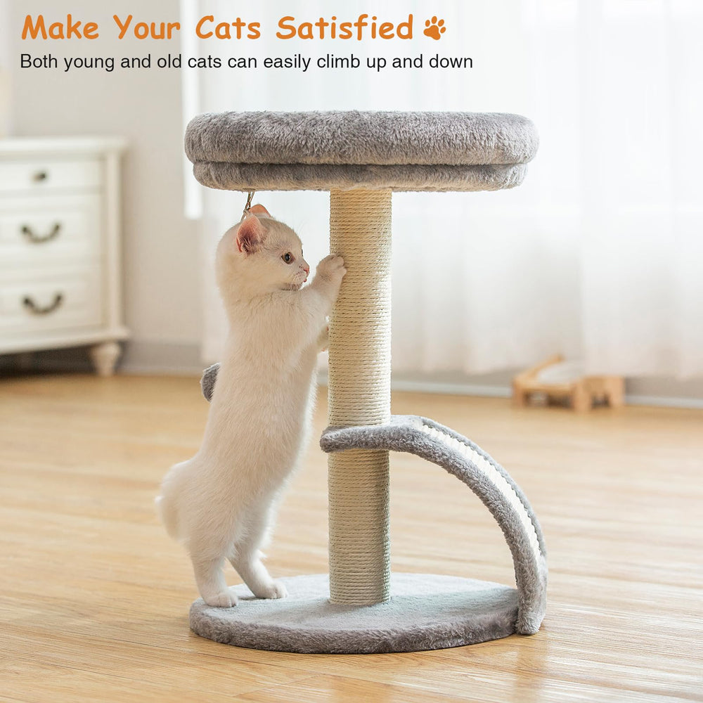 Goozii small cat tree in living room saves space and matches decor.