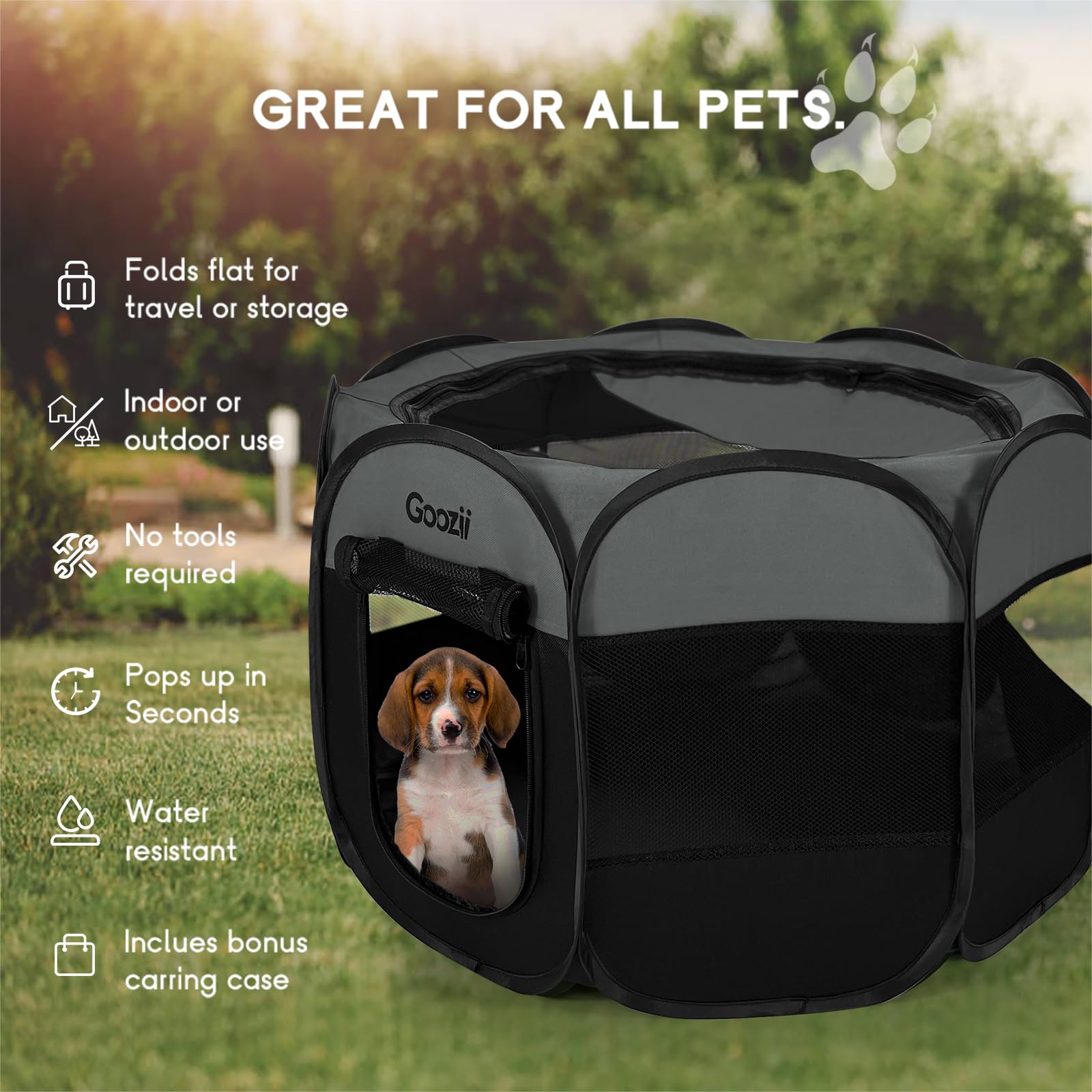 Goozii collapsible pet playpen suitable for indoors or outdoors