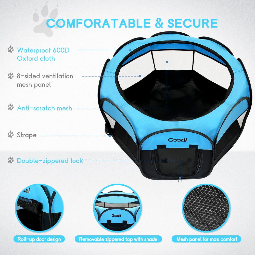 Goozii dog playpen breathable mesh windows keep air circulating during use.