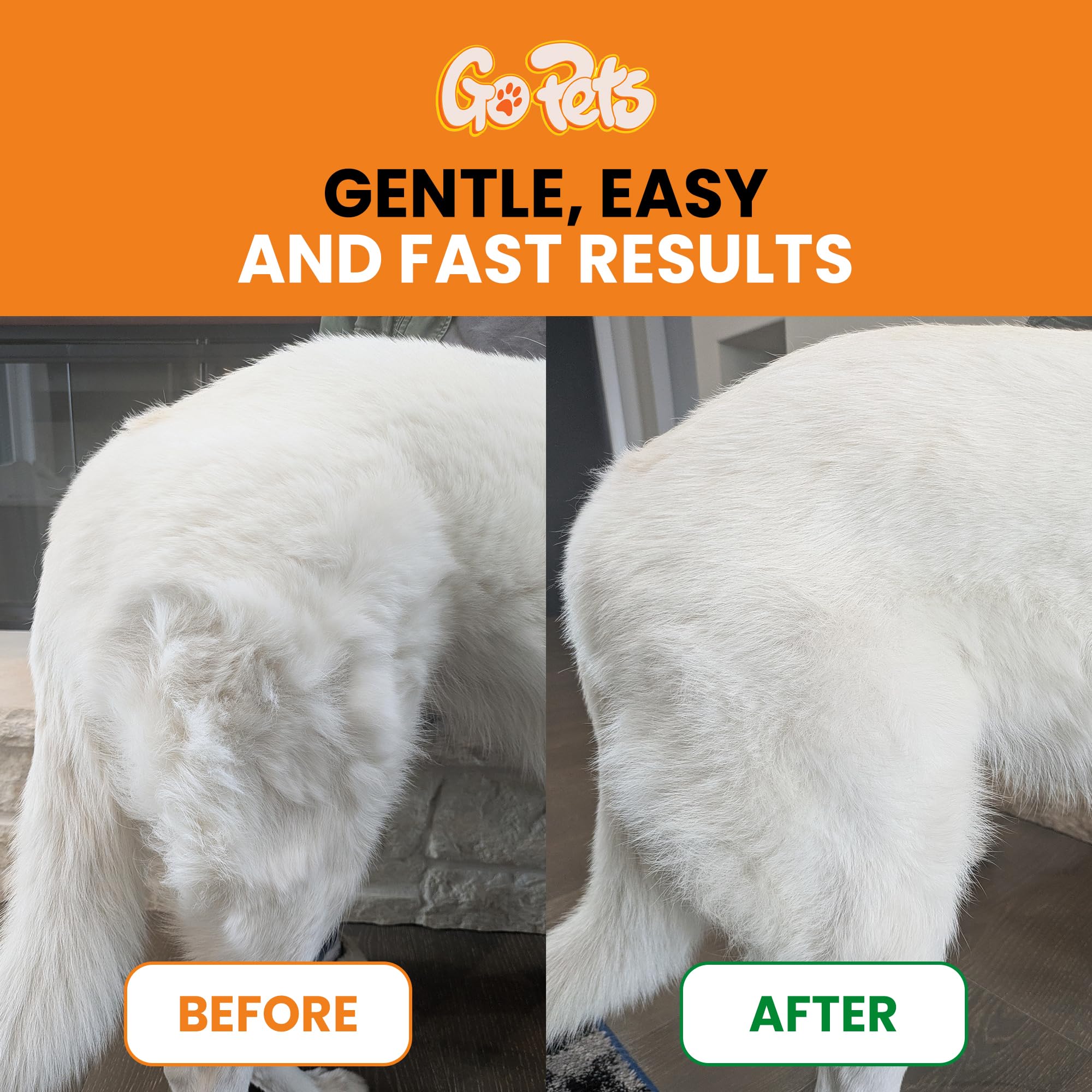 GoPets deshedding undercoat tool reduces loose fur on dogs.
