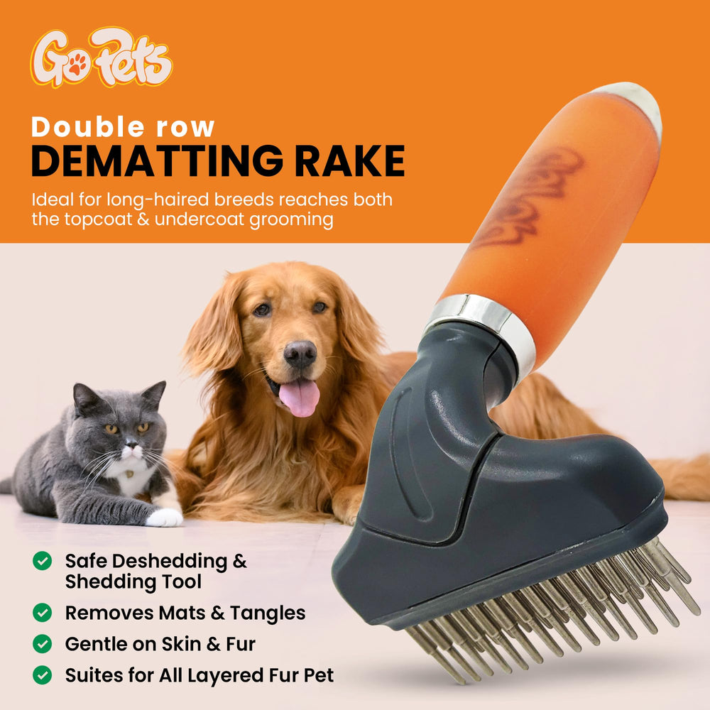 GoPets rounded stainless steel teeth for gentle glide through thick fur.