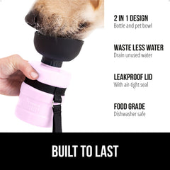 GORILLA GRIP 2-in-1 design bowl attached for quick pups sip during hikes.