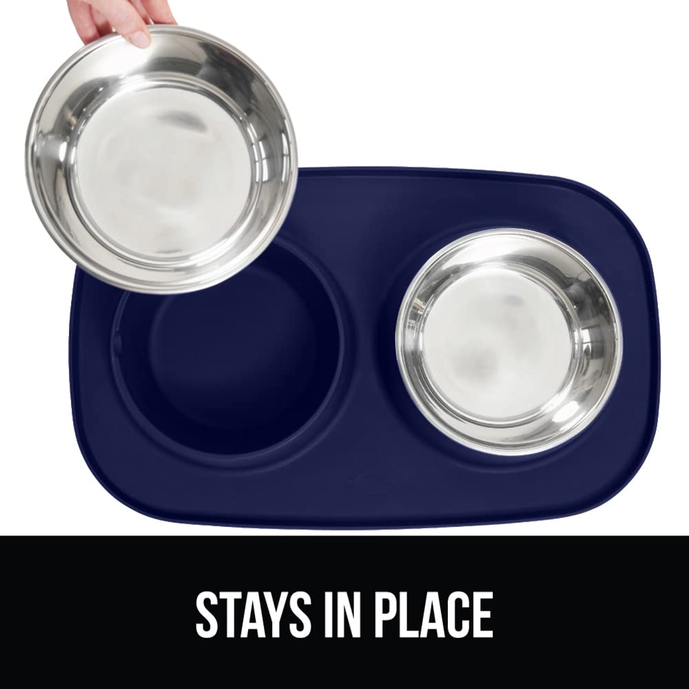 Gorilla Grip 3-cup stainless steel bowl on silicone mat for mid-size pets.