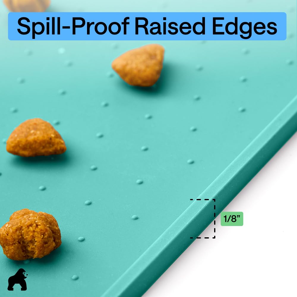 GORILLA GRIP cat and dog feeding mat in turquoise color.