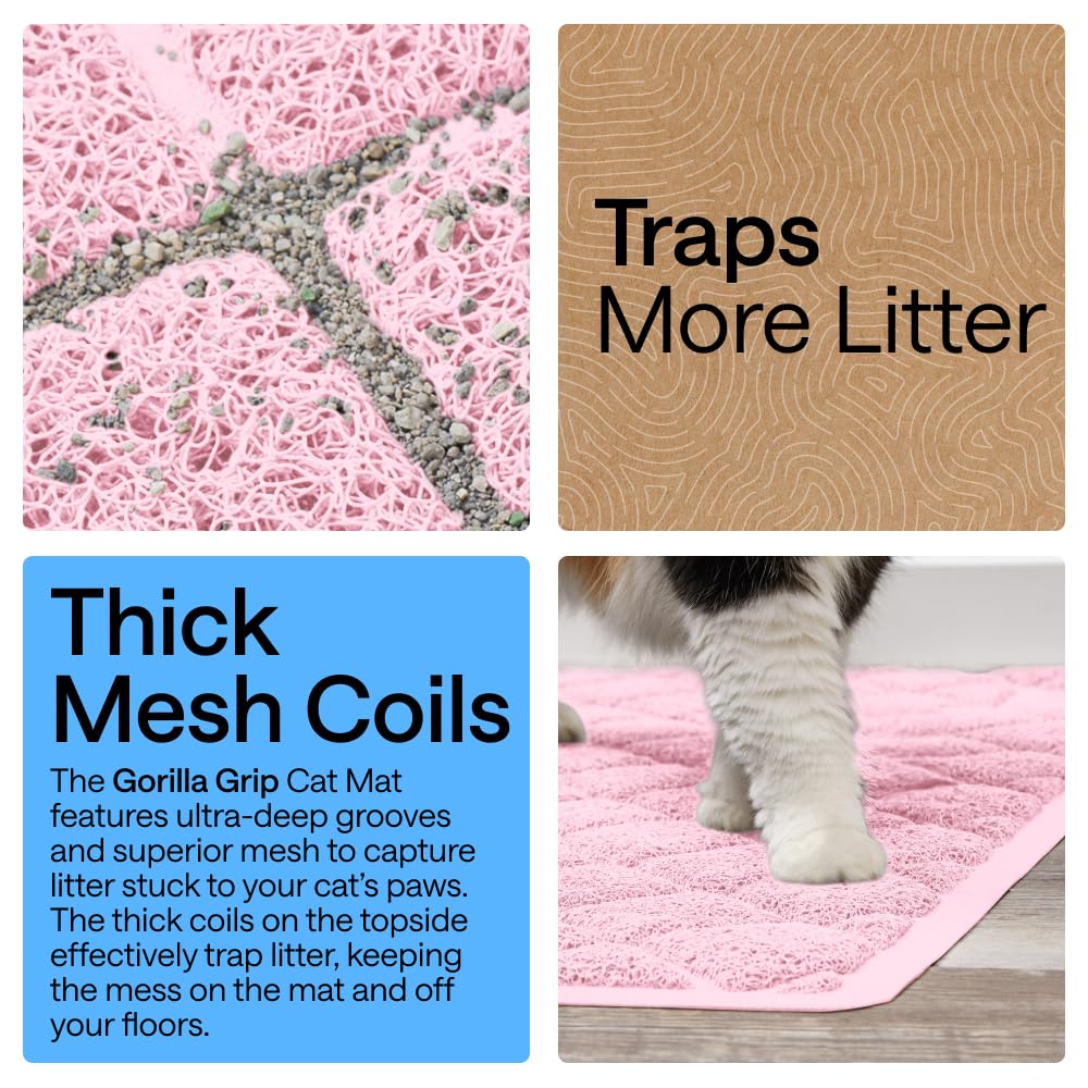 Deep grooves on the mat surface trap litter and dust