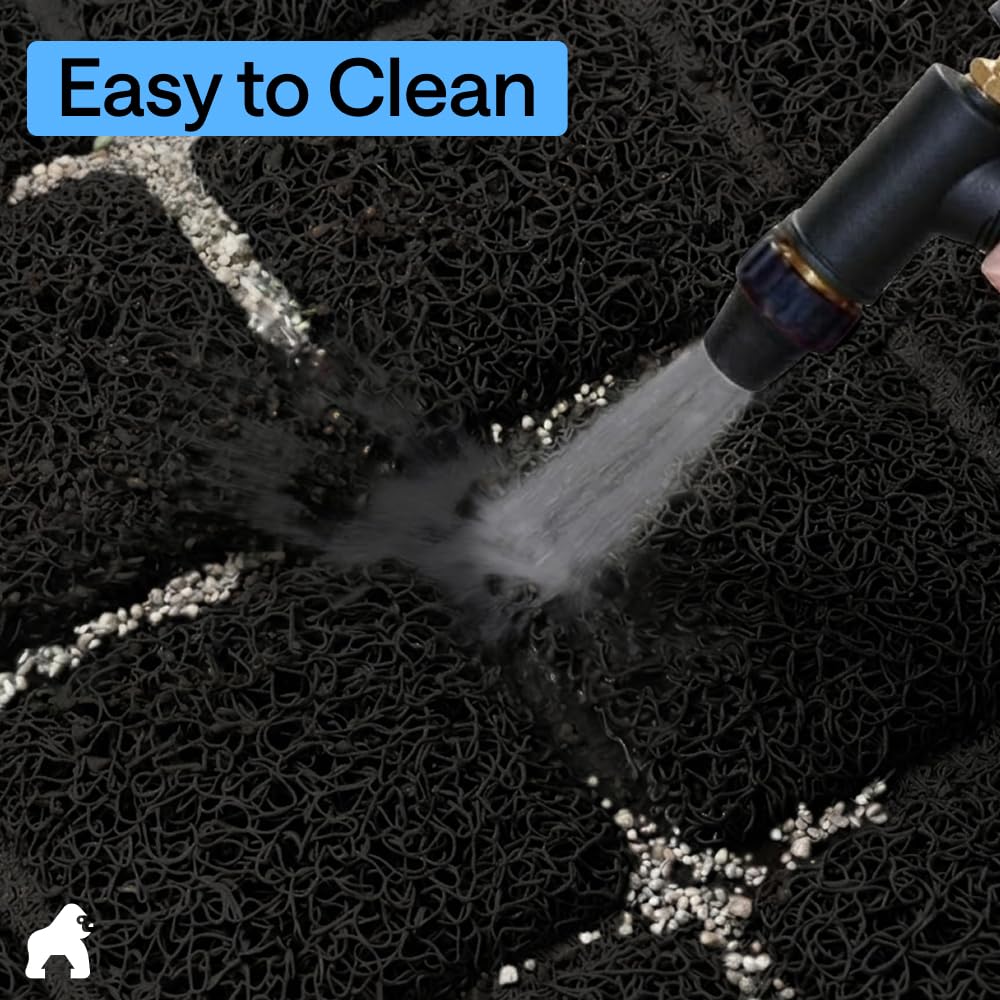 GORILLA GRIP mat set used under litter box for multi-zone coverage.