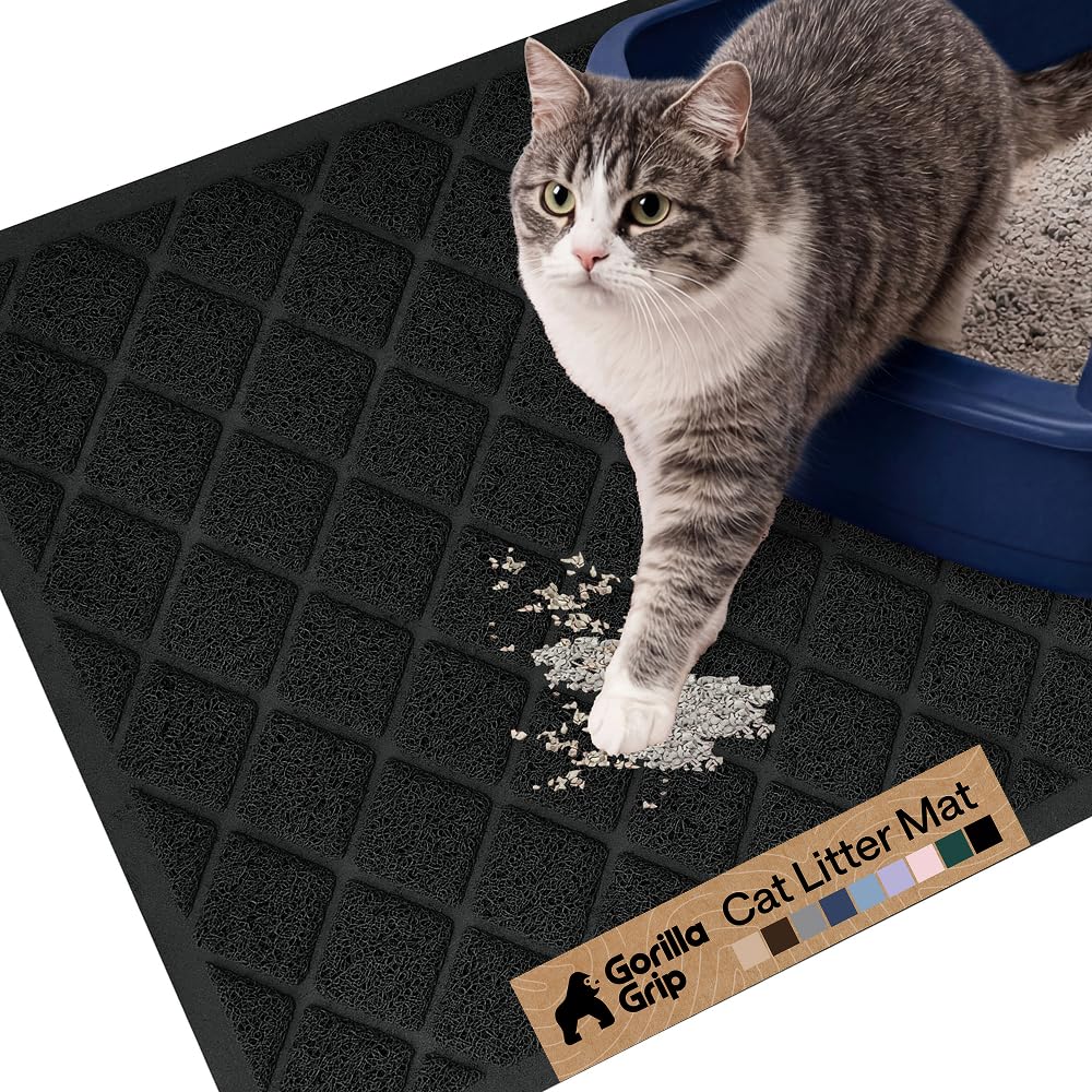Gorilla Grip Cat Litter Box Mat with top coil mesh traps litter for cleaner floors.