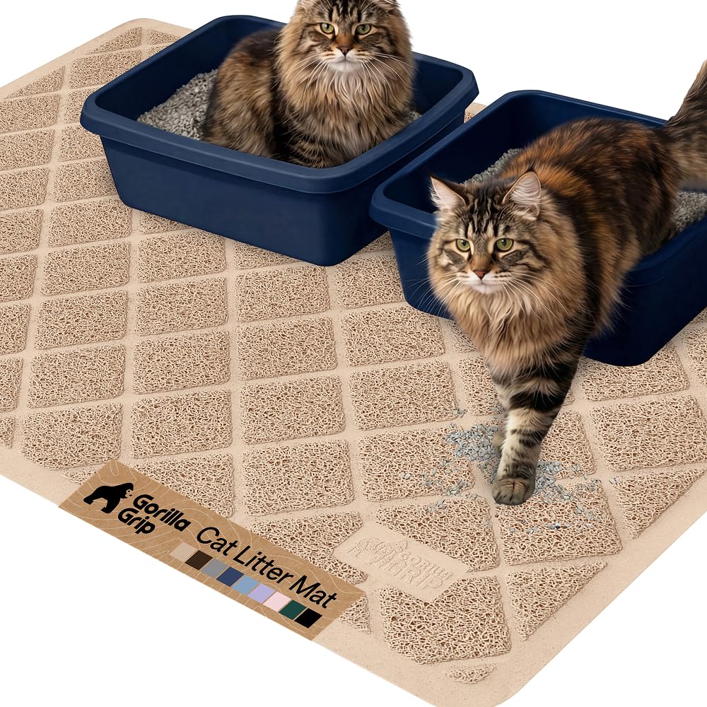 GORILLA GRIP cat litter mat with top coil mesh traps litter for cleaner floors.