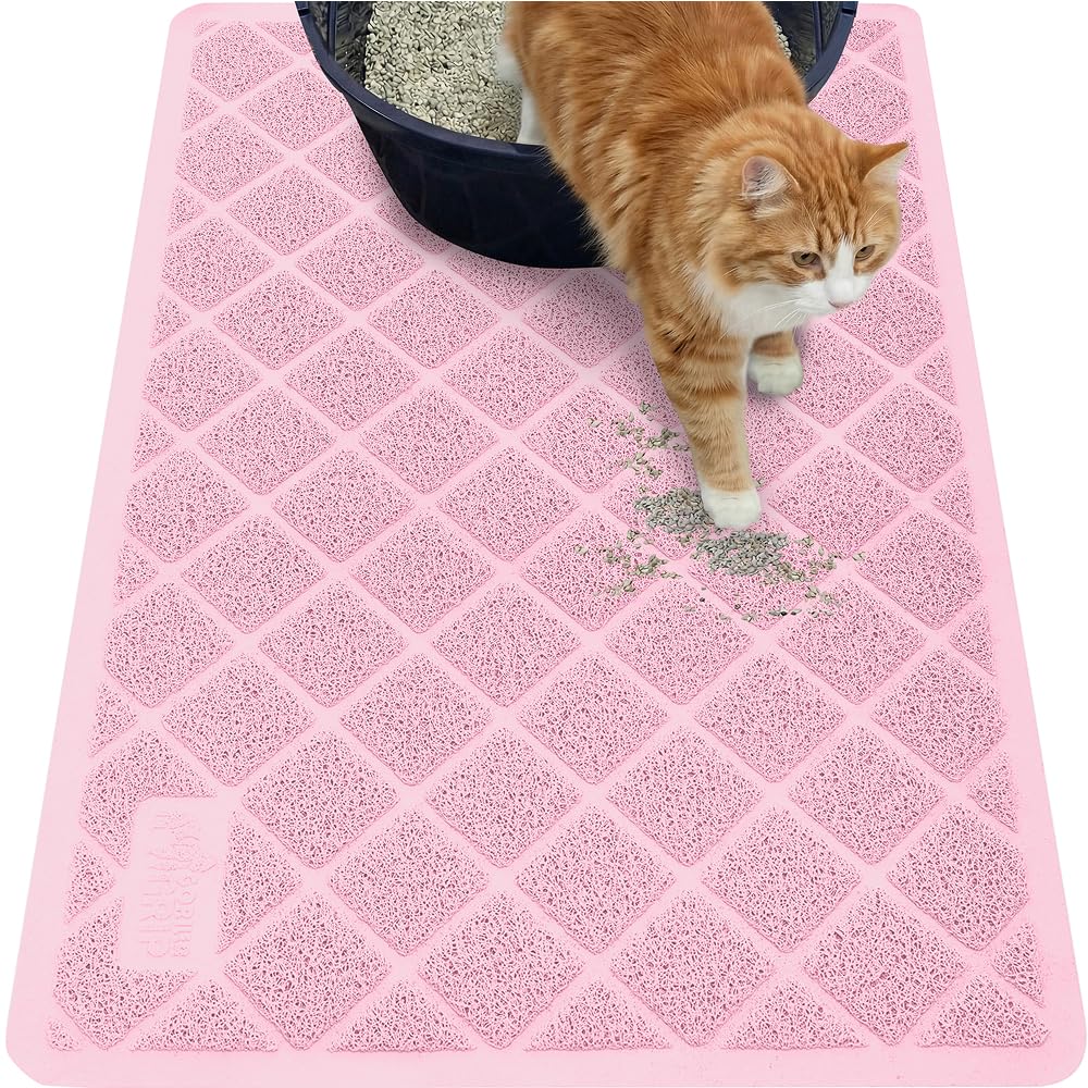GORILLA GRIP cat litter mat with coil mesh traps litter for cleaner floors.