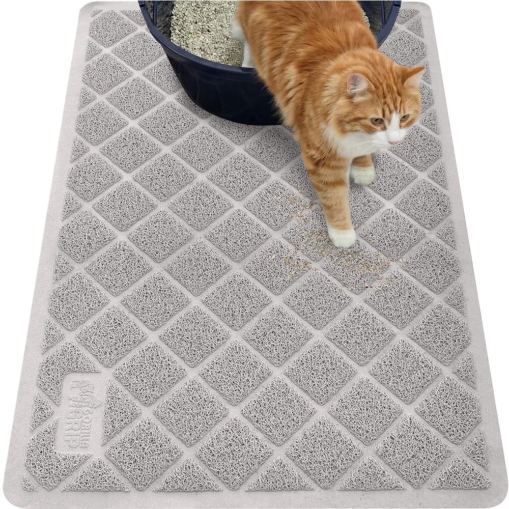 Gorilla Grip Cat Litter Box Mat top coils trap litter and reduce mess.