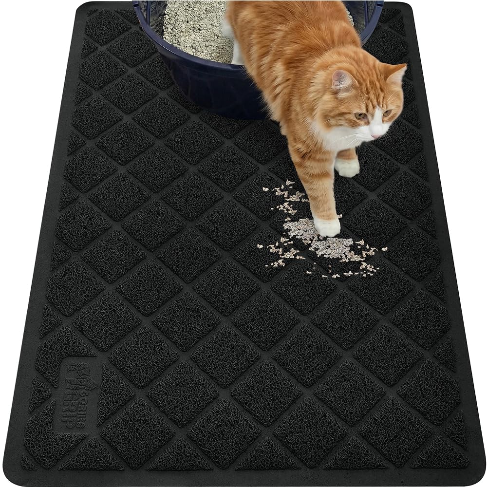 GORILLA GRIP cat litter mat top-side mesh coils trap litter near the box.