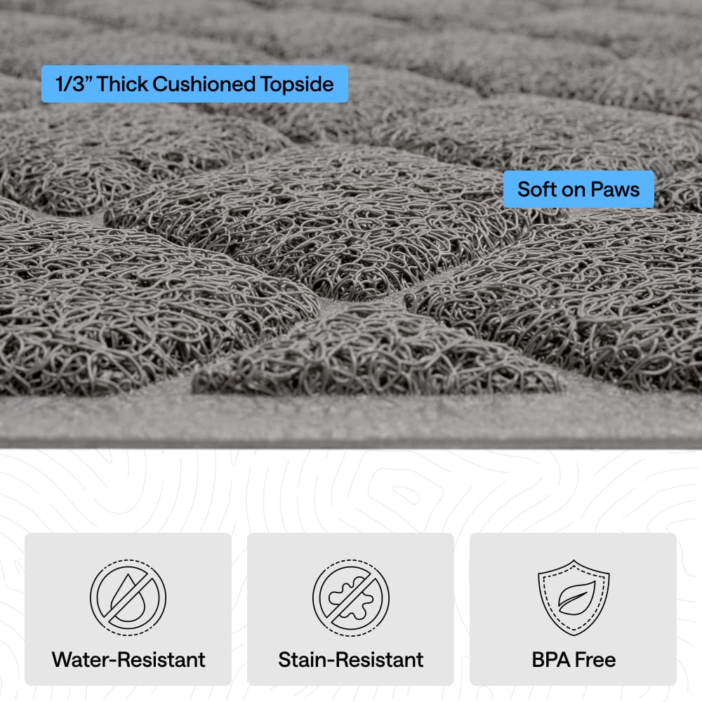 GORILLA GRIP mat cleans quickly by rinsing, vacuuming, or shaking out litter.