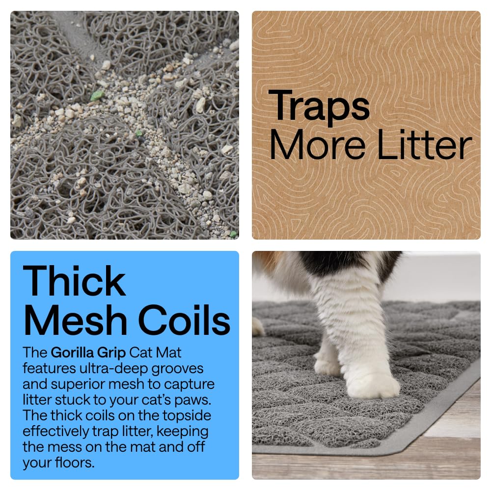 GORILLA GRIP cat litter mat features a textured backing that stays in place.
