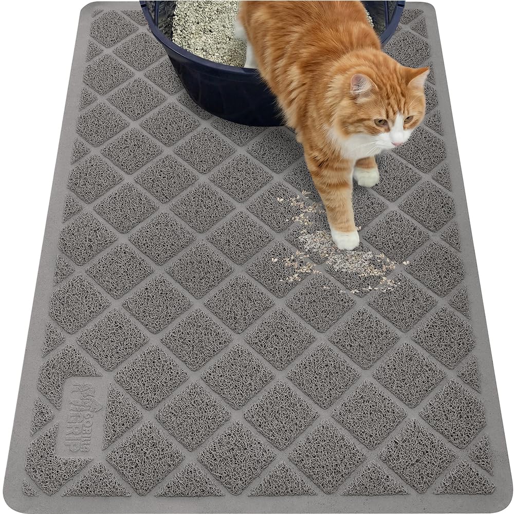 GORILLA GRIP cat litter mat with coil mesh traps litter at the source for a cleaner floor.