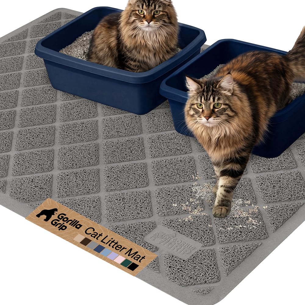 GORILLA GRIP cat litter mat with coil mesh traps litter effectively, keeping floors cleaner.