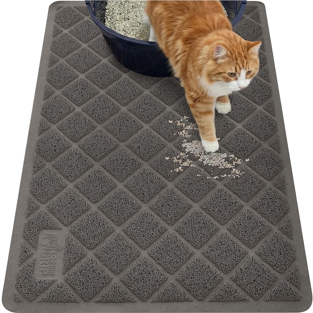 GORILLA GRIP cat litter mat traps litter with cushioned coils for cleaner floors.