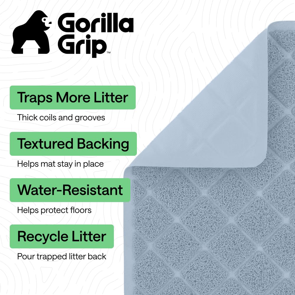 Gorilla Grip litter mat with deep grooves helps contain scattered litter
