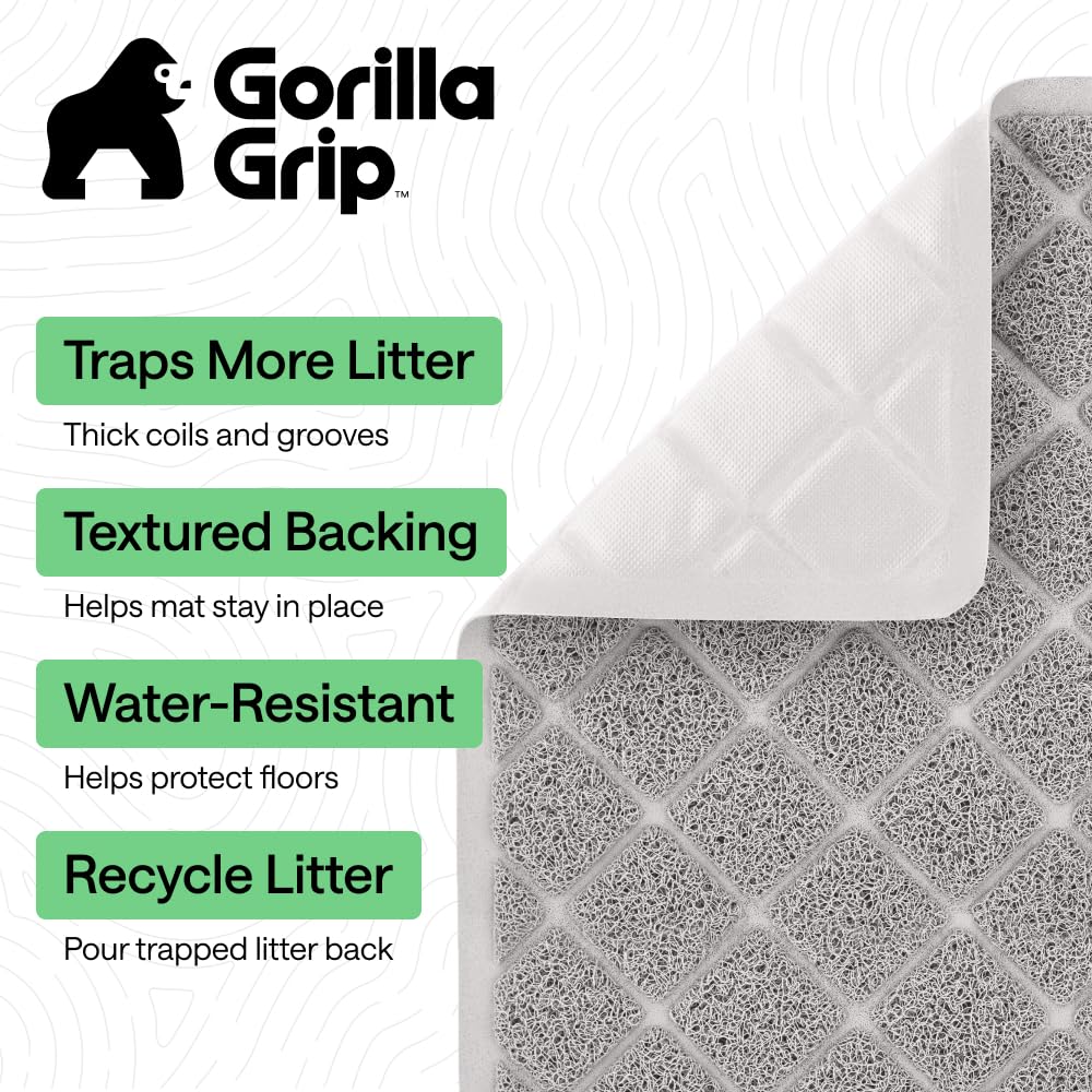 Gorilla Grip mat deep grooves catch stray litter for easy disposal.