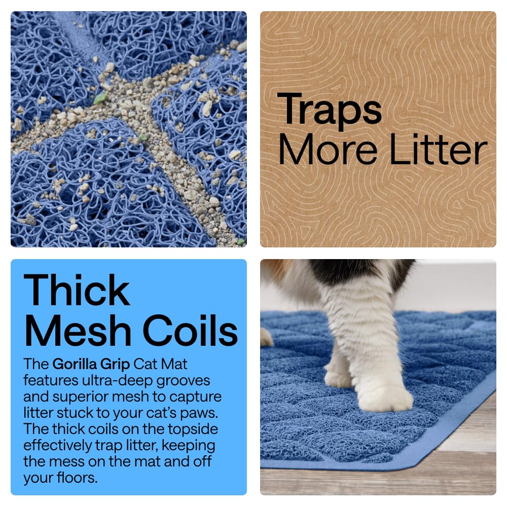 GORILLA GRIP mat showing textured backing stays in place for active cats.