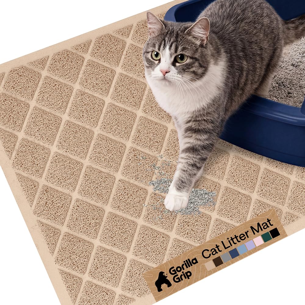 GORILLA GRIP cat litter mat top coils trap litter and protect floors.