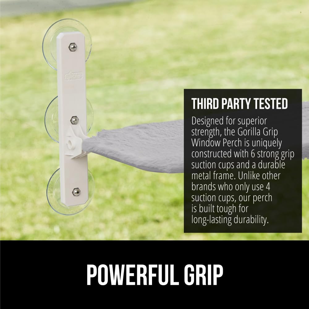 GORILLA GRIP cat window perch sturdy metal frame supports up to 40 pounds.