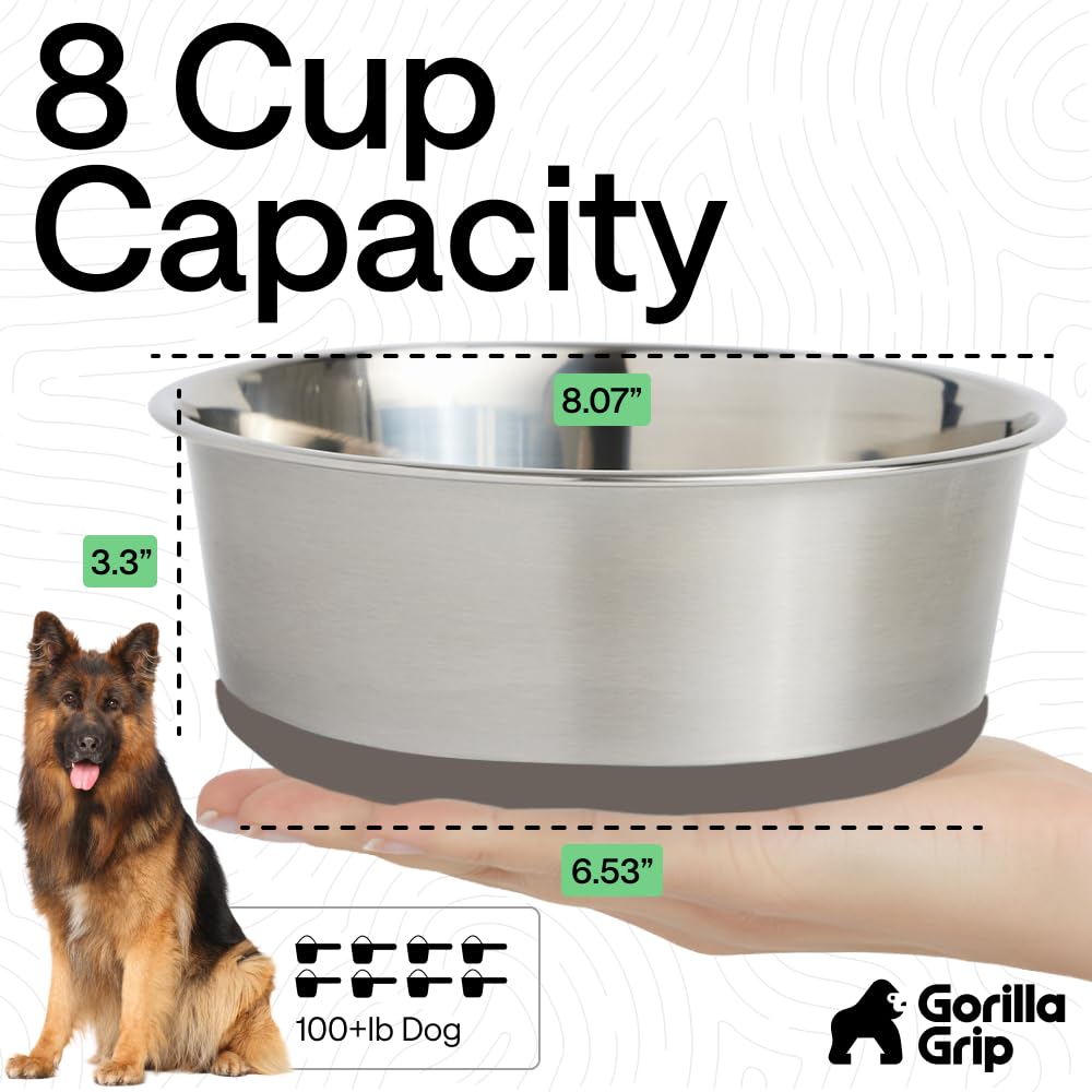 GORILLA GRIP dishwasher-safe stainless bowls for easy cleanup.