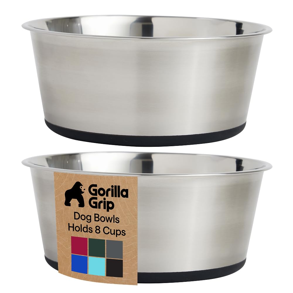 GORILLA GRIP dog bowl 8-cup capacity for large dogs with anti-slip stability.