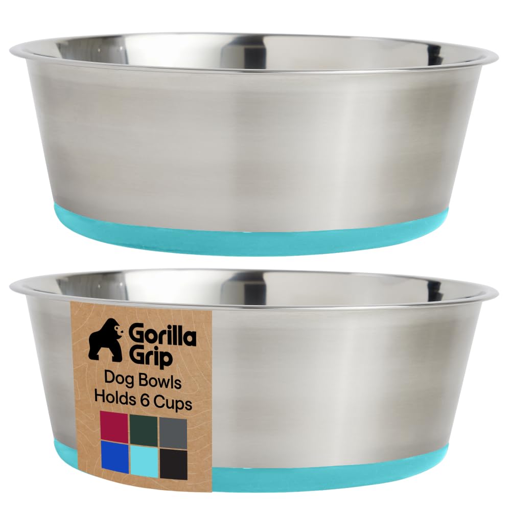 GORILLA GRIP stainless steel dog bowl with 6-cup capacity for large dogs