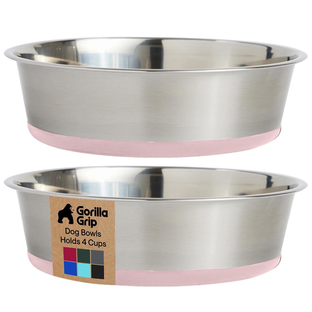 GORILLA GRIP stainless steel dog bowl shows rust-resistant interior for long-lasting meals.