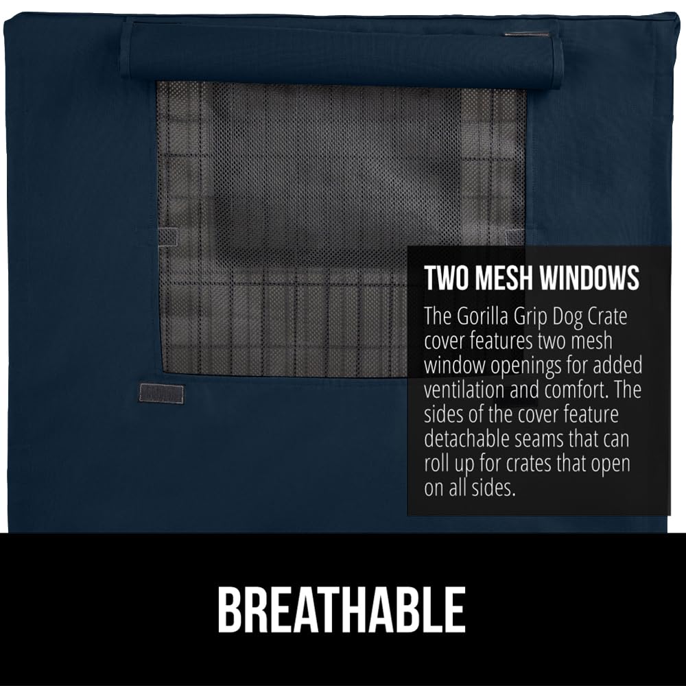 GORILLA GRIP dog crate cover navy back mesh window for ventilation and light control