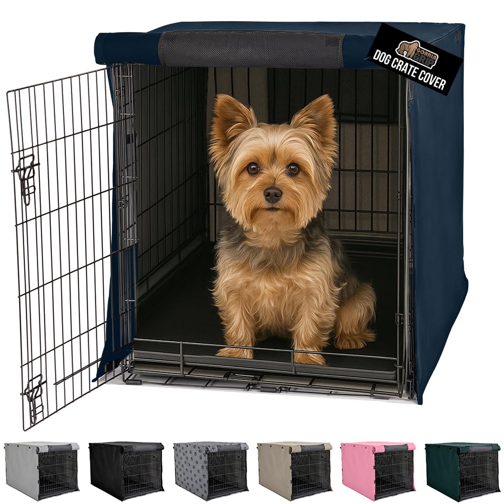 GORILLA GRIP dog crate cover navy with front mesh window for airflow and visibility