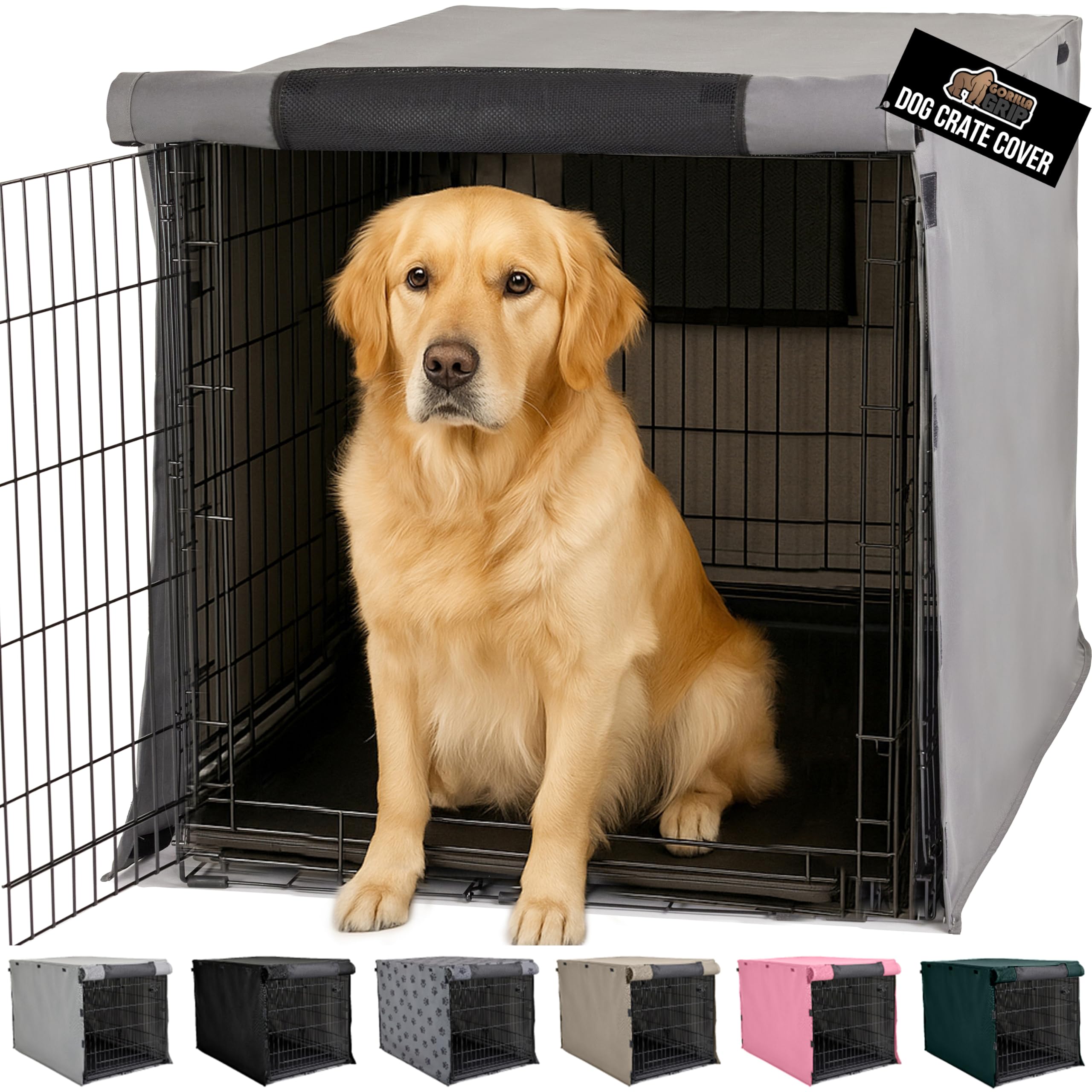 Gorilla Grip dog crate cover front view showing privacy and calm during crate time