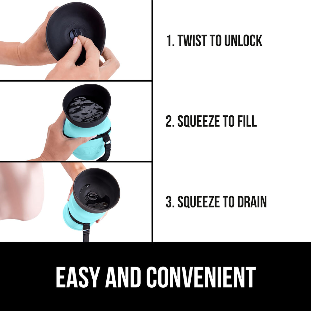 Gorilla Grip 2-in-1 design combines bottle and bowl in one.
