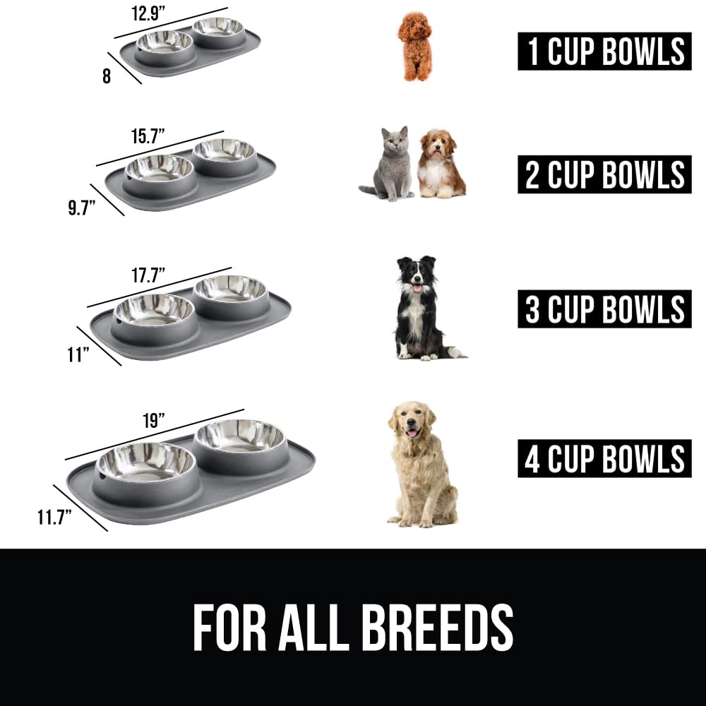 Stainless steel Gorila Grip bowls resting securely on silicone mat