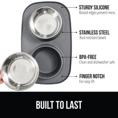 GORILLA GRIP feeding mat with bowls on the dining area for tidier meals.