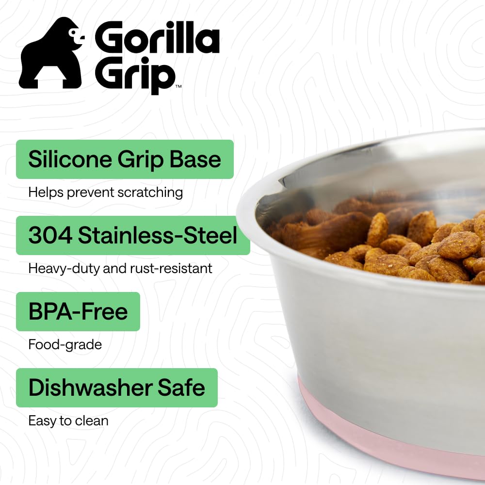 GORILLA GRIP bowl features food-grade stainless steel for safe feeding.