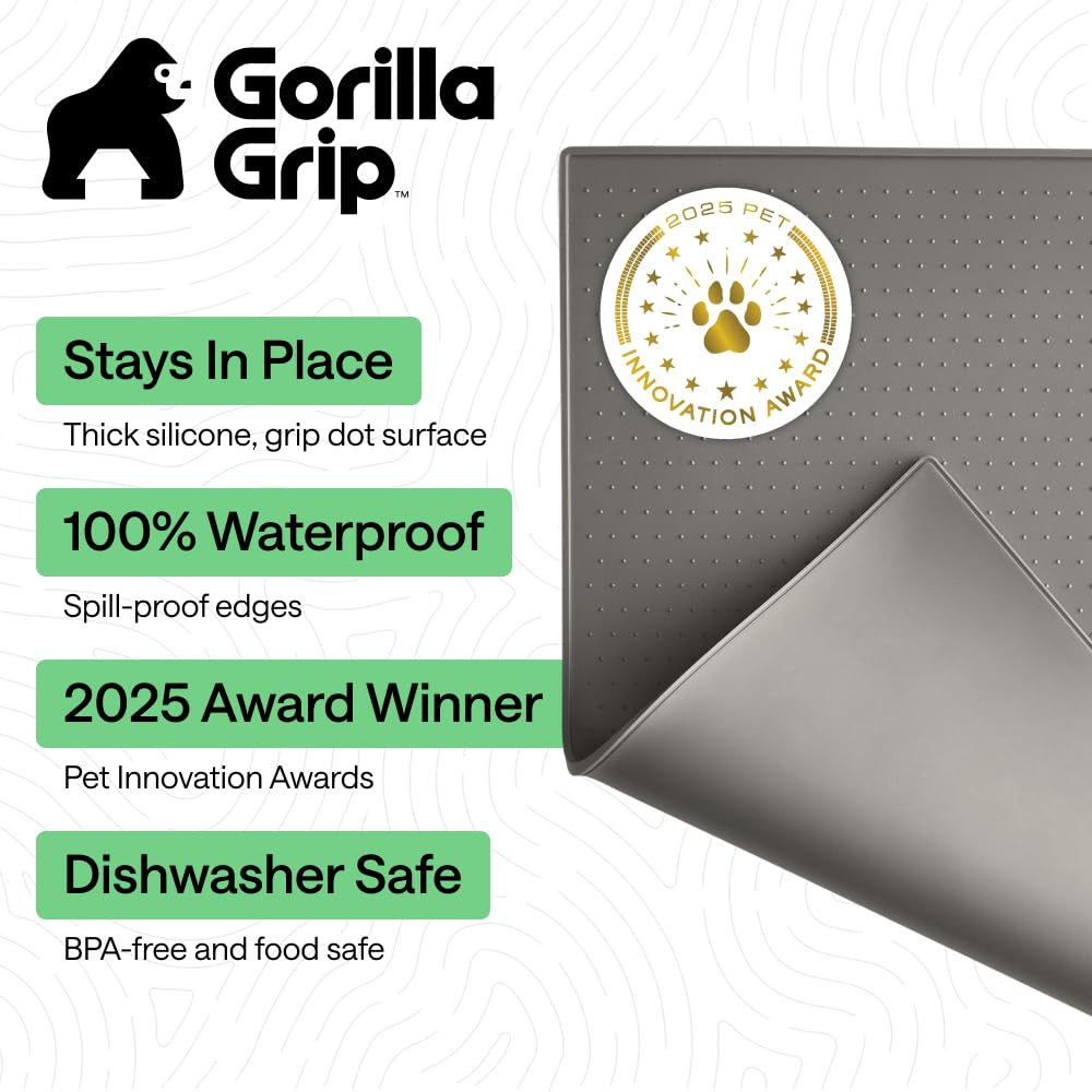 Gorilla Grip raised-edge dog and cat mat with elevated rim to trap liquids.