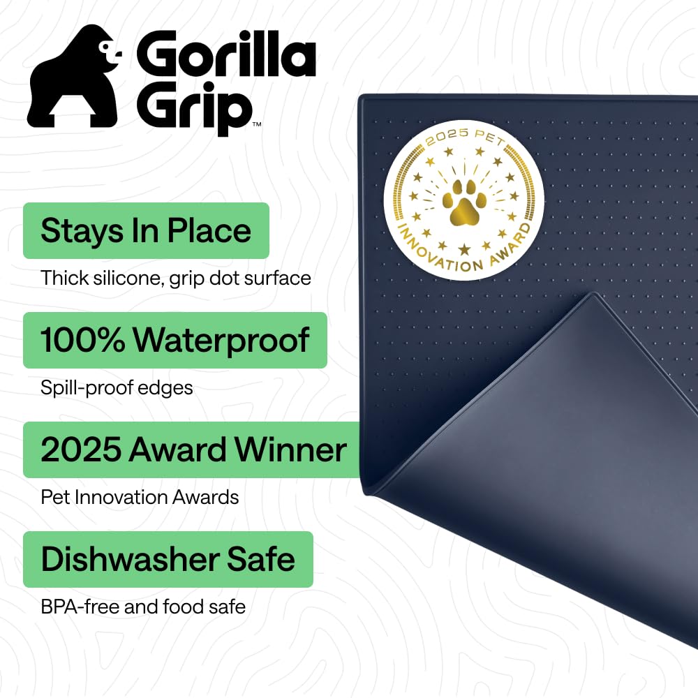 Gorilla Grip raised-edge spill protection highlights contained mess.