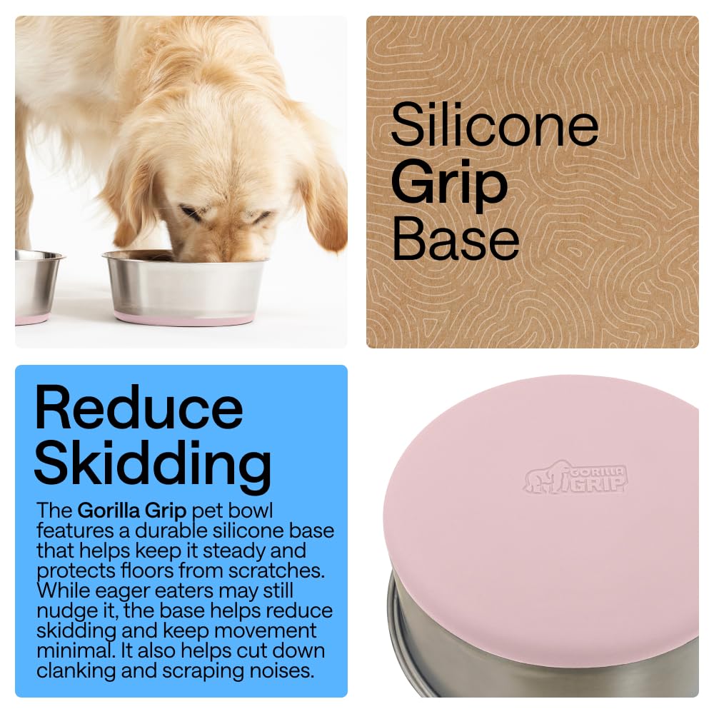 GORILLA GRIP with silicone bottom keeps bowls steady on floors.