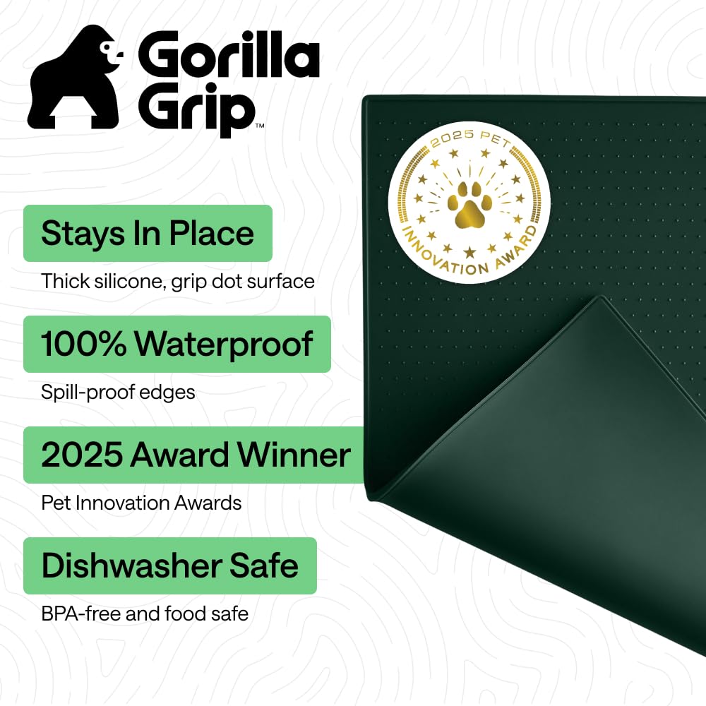 GORILLA GRIP dog bowl mat with slip-resistant top keeps bowls steady