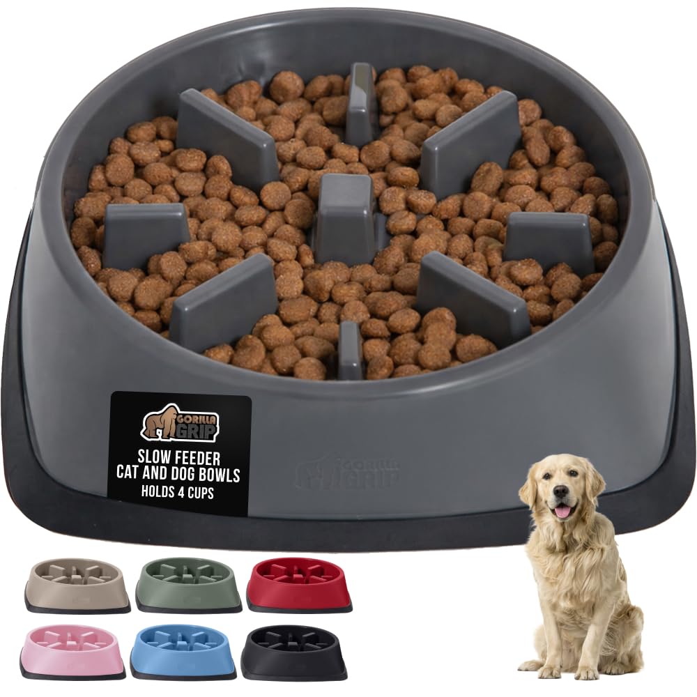 GORILLA GRIP slow feeder bowl maze enhances meal pacing for pets.