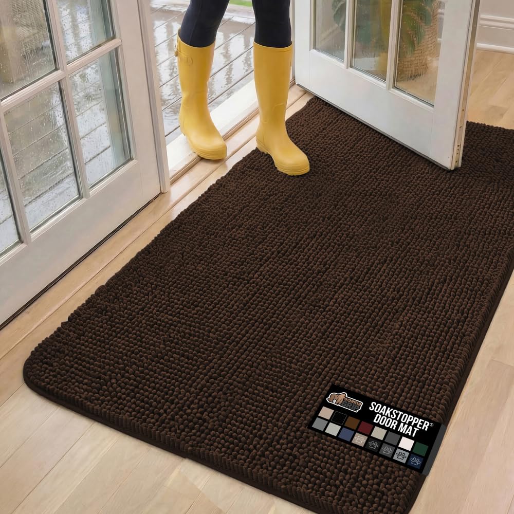 GORILLA GRIP SoakSTOPPER dog door mat with ultra-absorbent top layer catching moisture